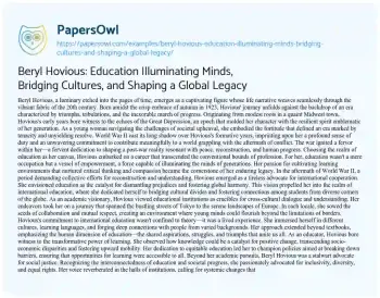 Essay on Beryl Hovious: Education Illuminating Minds, Bridging Cultures, and Shaping a Global Legacy