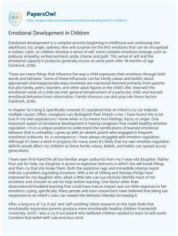 Essay on Emotional Development in Children