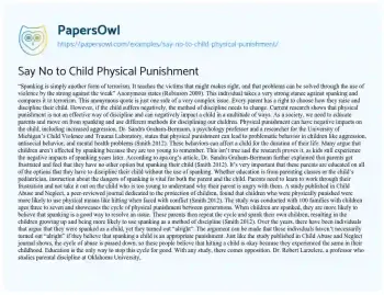 Essay on Say no to Child Physical Punishment