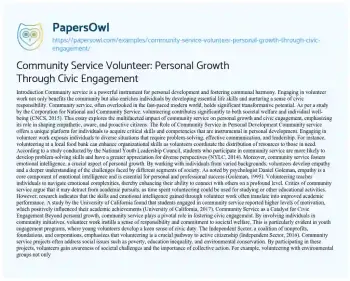 Essay on Community Service Volunteer: Personal Growth through Civic Engagement