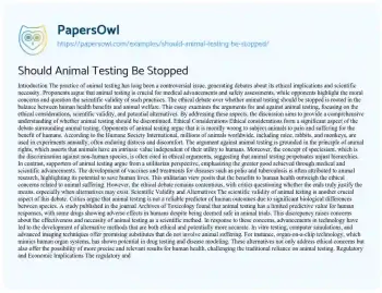 Essay on Should Animal Testing be Stopped