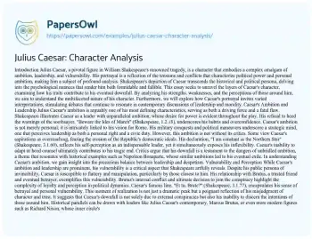 Essay on Julius Caesar: Character Analysis