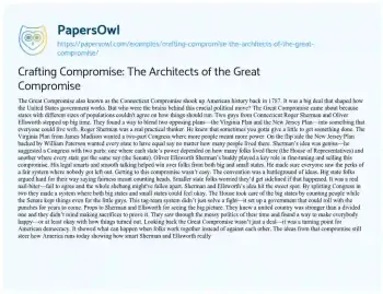 Essay on Crafting Compromise: the Architects of the Great Compromise