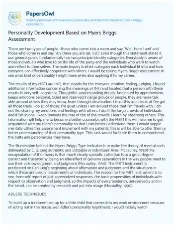 Essay on Personality Development Based on Myers Briggs Assessment