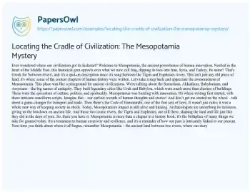 Essay on Locating the Cradle of Civilization: the Mesopotamia Mystery