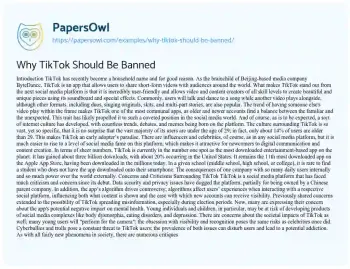 Essay on Why TikTok should be Banned