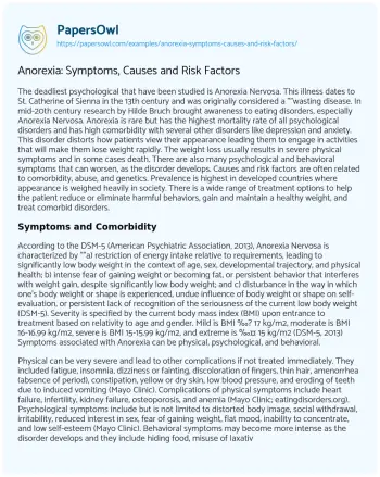 Essay on Anorexia: Symptoms, Causes and Risk Factors