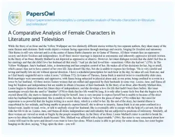 Essay on A Comparative Analysis of Female Characters in Literature and Television