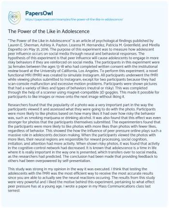 Essay on The Power of the Like in Adolescence