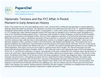 Essay on Diplomatic Tensions and the XYZ Affair: a Pivotal Moment in Early American History