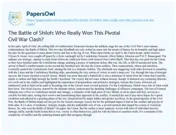 Essay on The Battle of Shiloh: who Really Won this Pivotal Civil War Clash?