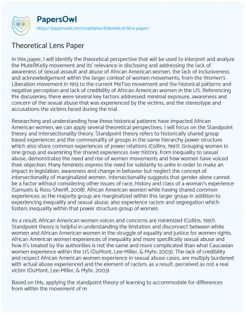 Essay on Theoretical Lens Paper