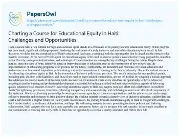 Essay on Charting a Course for Educational Equity in Haiti: Challenges and Opportunities