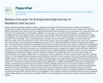 Essay on Barbara Corcoran: an Entrepreneurship Journey of Resilience and Success