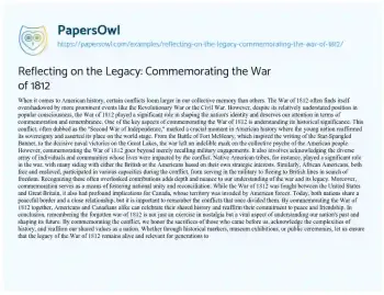 Essay on Reflecting on the Legacy: Commemorating the War of 1812