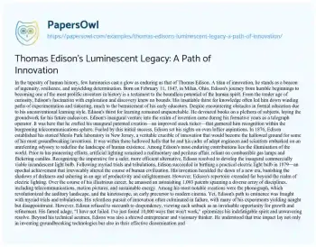 Essay on Thomas Edison’s Luminescent Legacy: a Path of Innovation