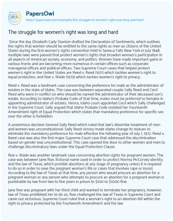 Essay on The Struggle for Women’s Right was Long and Hard