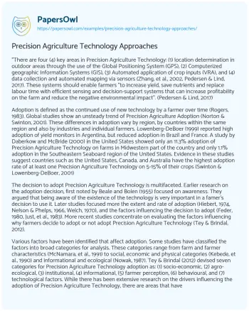 Essay on Precision Agriculture Technology Approaches