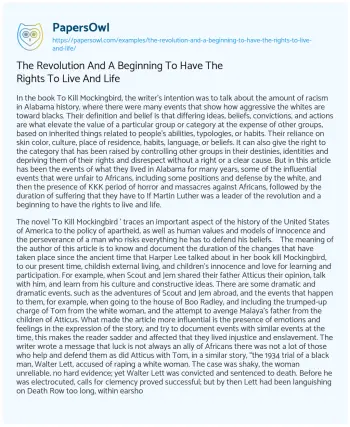 Essay on The Revolution and a Beginning to have the Rights to Live and Life