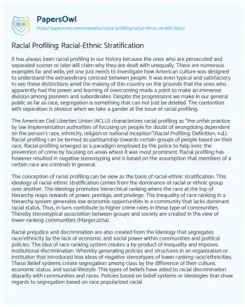 Essay on Racial Profiling: Racial-Ethnic Stratification