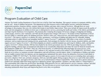 Essay on Program Evaluation of Child Care