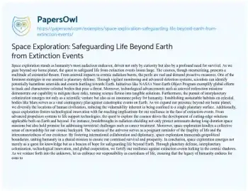 Essay on Space Exploration: Safeguarding Life Beyond Earth from Extinction Events