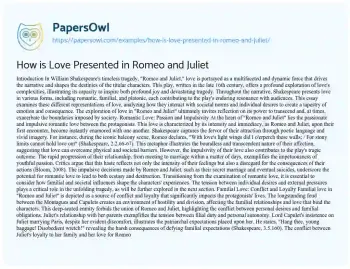 Essay on How is Love Presented in Romeo and Juliet