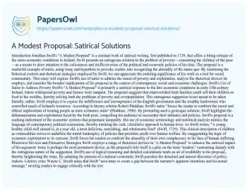 Essay on A Modest Proposal: Satirical Solutions