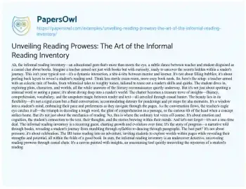 Essay on Unveiling Reading Prowess: the Art of the Informal Reading Inventory