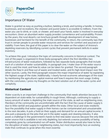 Essay on Importance of Water