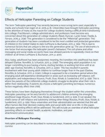 Essay on Effects of Helicopter Parenting on College Students