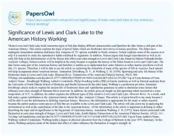 Essay on Significance of Lewis and Clark Lake to the American History Working