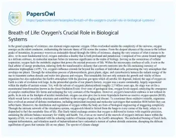 Essay on Breath of Life: Oxygen’s Crucial Role in Biological Systems