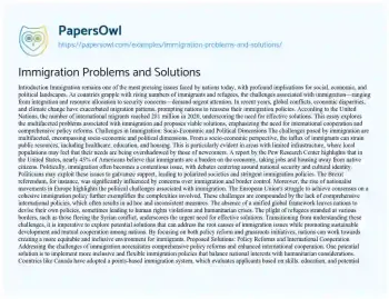 Essay on Immigration Problems and Solutions