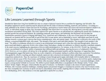 Essay on Life Lessons Learned through Sports