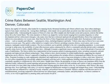 Essay on Crime Rates between Seattle, Washington and Denver, Colorado