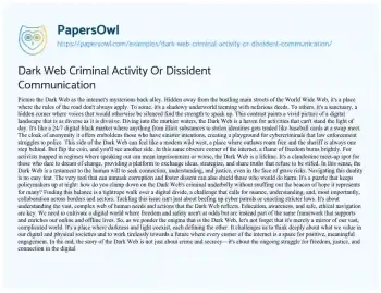 Essay on Dark Web Criminal Activity or Dissident Communication