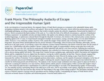 Essay on Frank Morris: the Philosophy Audacity of Escape and the Irrepressible Human Spirit