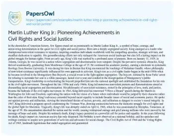 Essay on Martin Luther King Jr.: Pioneering Achievements in Civil Rights and Social Justice