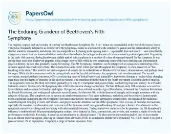 Essay on The Enduring Grandeur of Beethoven’s Fifth Symphony