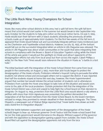 Essay on The Little Rock Nine: Young Champions for School Integration