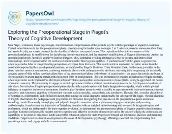 Essay on Exploring the Preoperational Stage in Piaget’s Theory of Cognitive Development