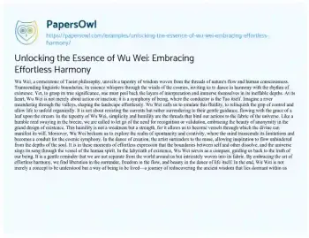 Essay on Unlocking the Essence of Wu Wei: Embracing Effortless Harmony