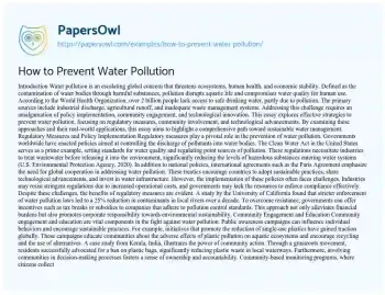 Essay on How to Prevent Water Pollution