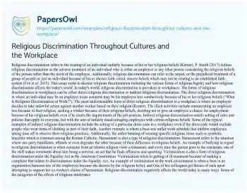 Essay on Religious Discrimination Throughout Cultures and the Workplace