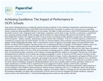 Essay on Achieving Excellence: the Impact of Performance in OCPS Schools