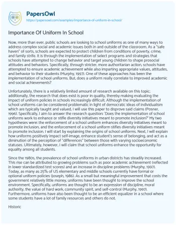 Essay on Importance of Uniform in School