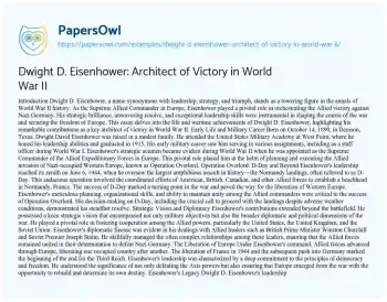 Essay on Dwight D. Eisenhower: Architect of Victory in World War II