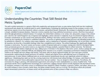 Essay on Understanding the Countries that Still Resist the Metric System