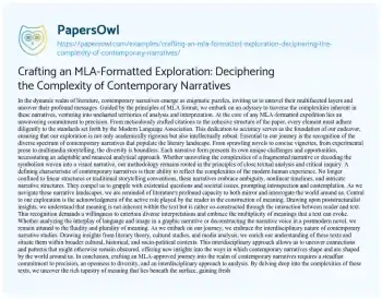 Essay on Crafting an MLA-Formatted Exploration: Deciphering the Complexity of Contemporary Narratives